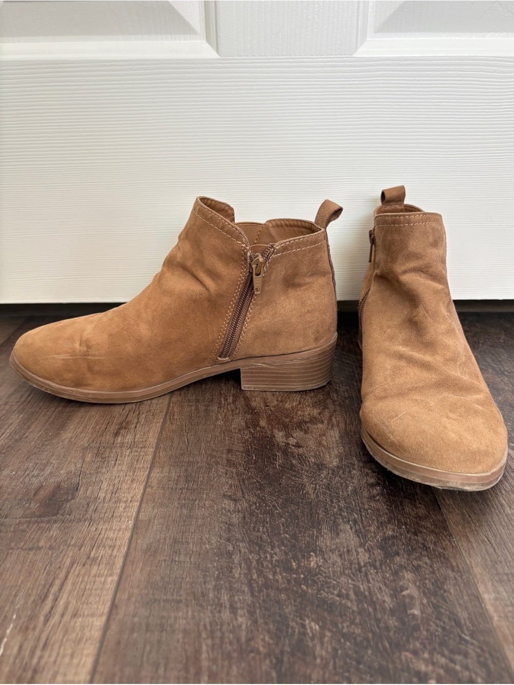 Time and Tru Tan Suede Ankle Booties with Side Zip
